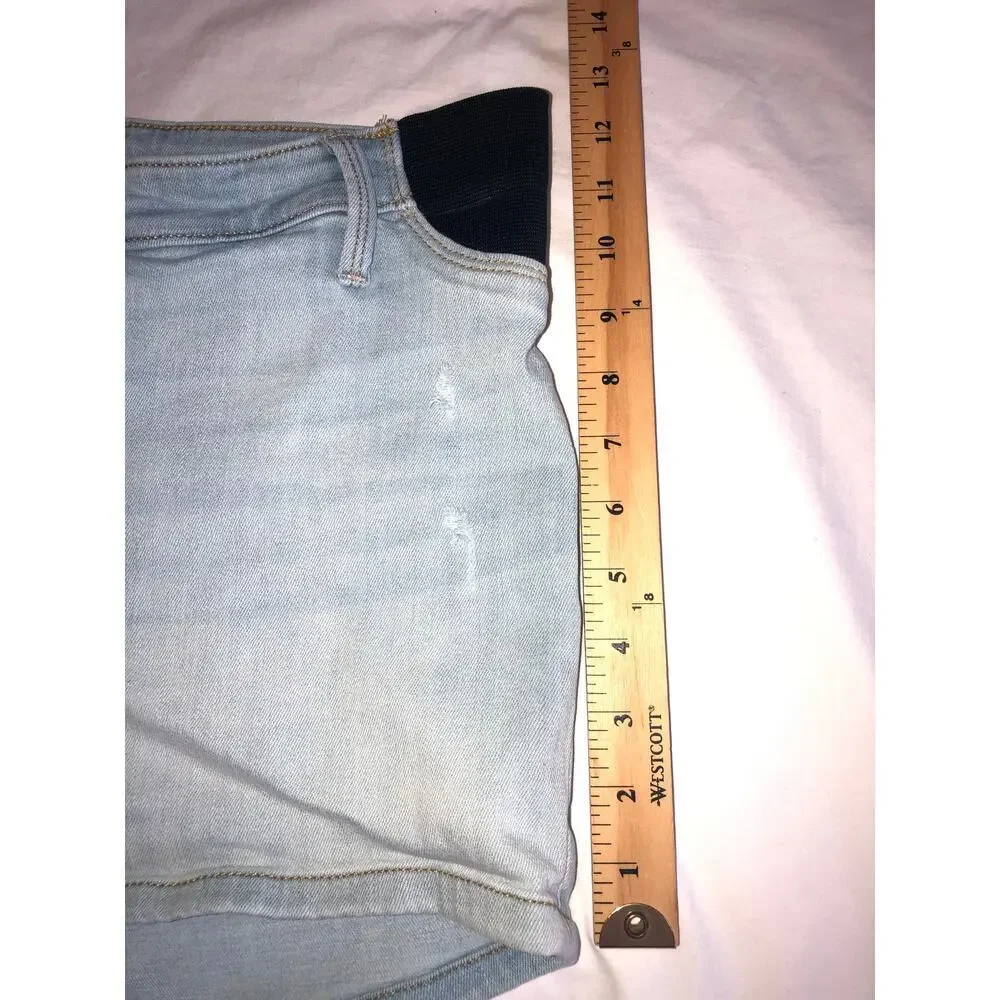 Maternity Jean Shorts Isabel Midi Size 8 Distressed Light Wash Blue Stretch 4